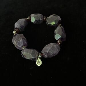 Handmade Amethyst, Garnet, and Sterling Silver Chunky Statement Stretch Bracelet